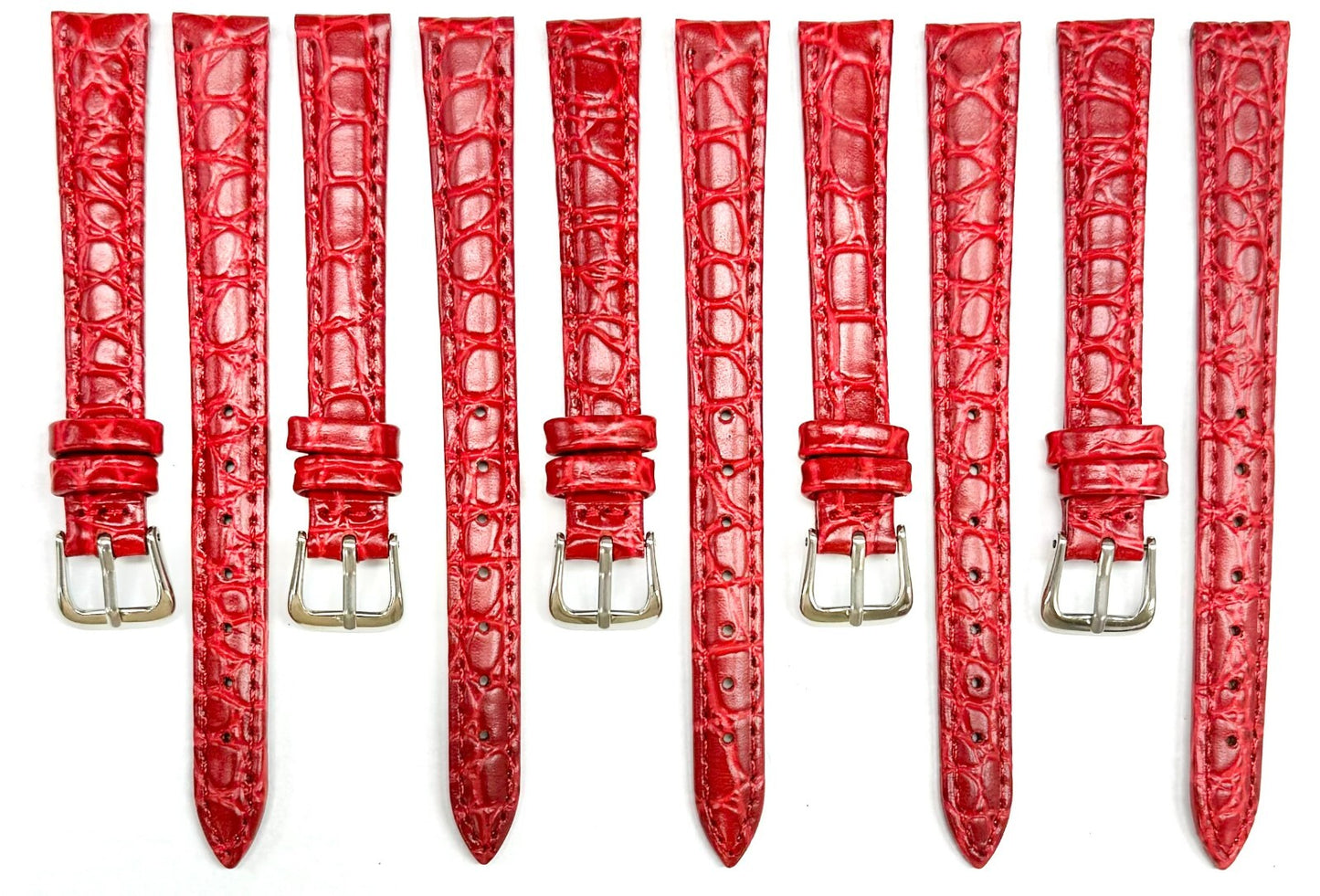 (8-14)mm Genuine Leather Red Crocodile Grain Watch Band, Padded & Stitched, Lady