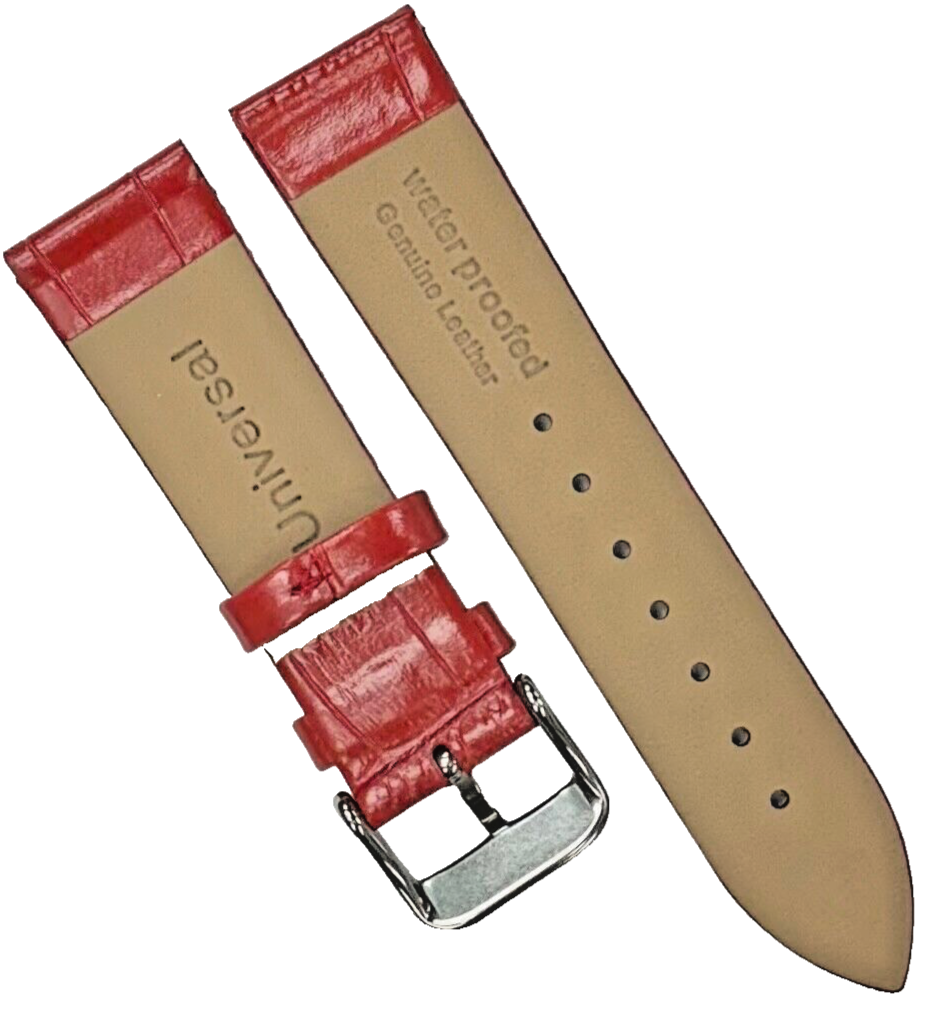 New Watch Band Red Genuine Leather Alligator Grain (Flat, Short) 18x14 MM