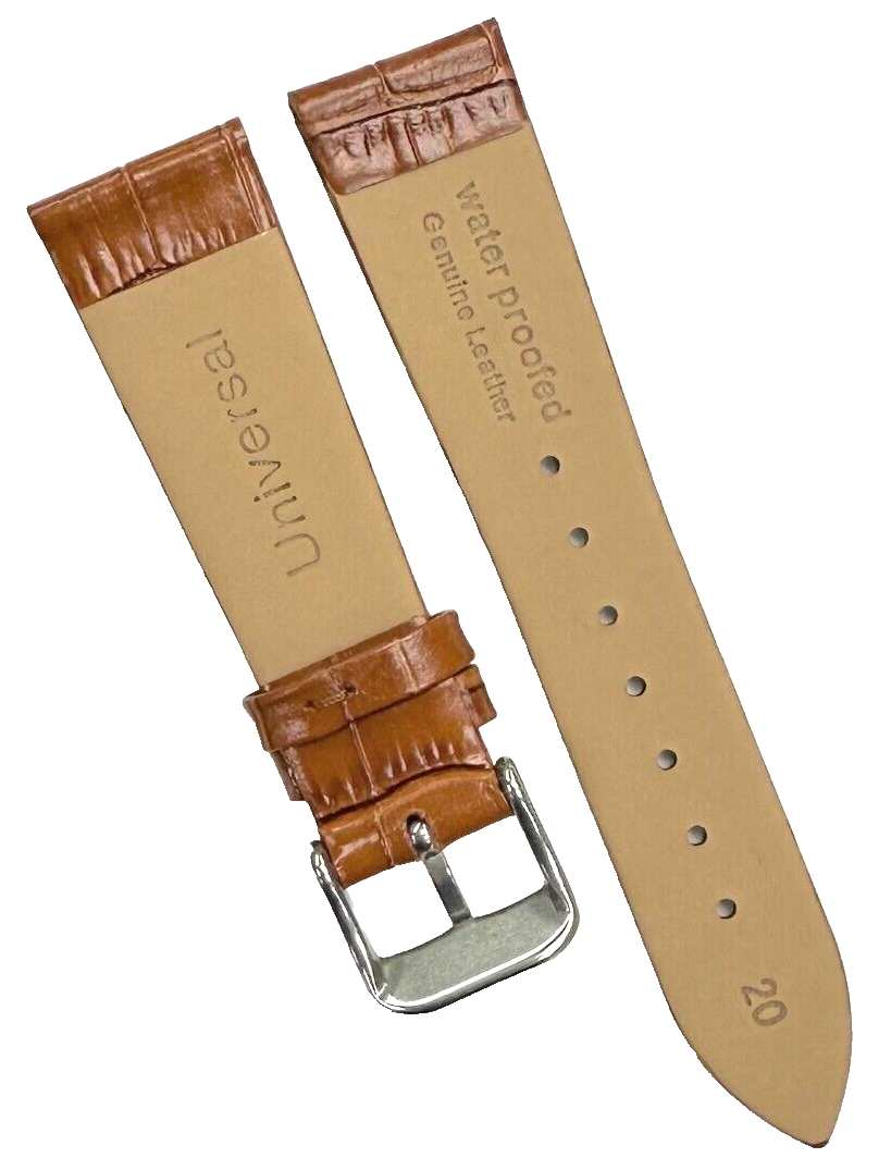 New Watch Band Short Brown 20x16MM Genuine Leather Alligator Grain Flat Slim