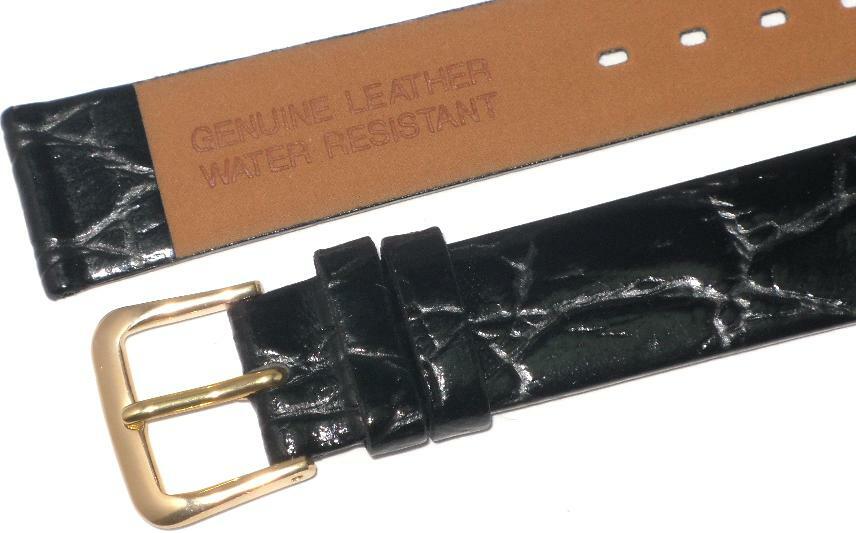 Watch Band Black Genuine Leather Crocodile Grain Flat,Slim 10mm( A1 Quality)