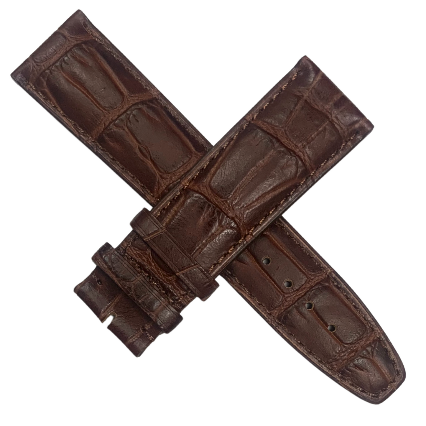 IWC Style Brown Leather Watch Band – Crocodile Pattern Strap | Multiple Sizes
