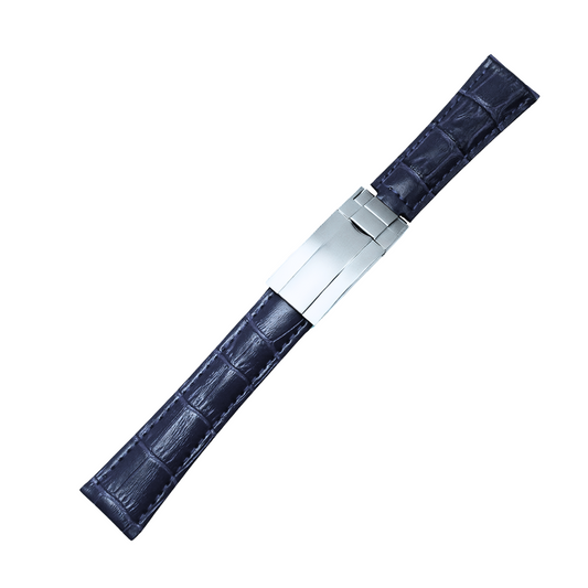 High-Quality Navy Blue Leather Watch Band – 20mm for Rolex Watches | Steel Clasp