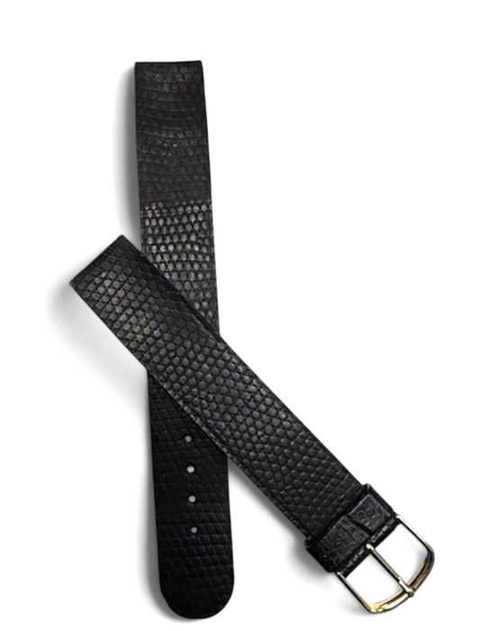 18 mm FLAT BLACK LIZARD STYLE LEATHER GRAIN -Gold-tone Buckle Watch Band
