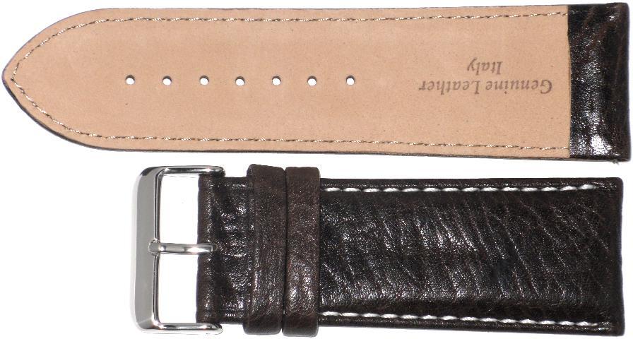 WATCH BAND(ITALIAN)GENUINE LEATHER GRAIN(SOFT)BROWN,PADDED WHITE STITCHES 28MM
