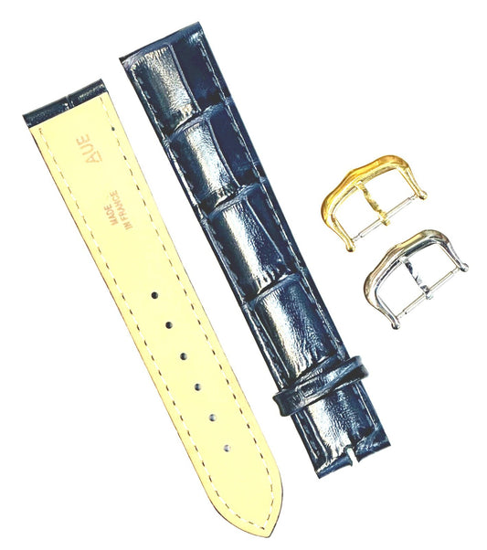 Watch Band For Cartier Tank Antique Alligator Grain Size 15x14mm D.Blue Color
