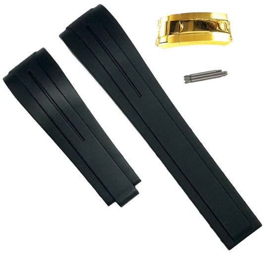 20mm Curved-End Vulcanized Rubber Black Replacement Strap for ROLEX Watches