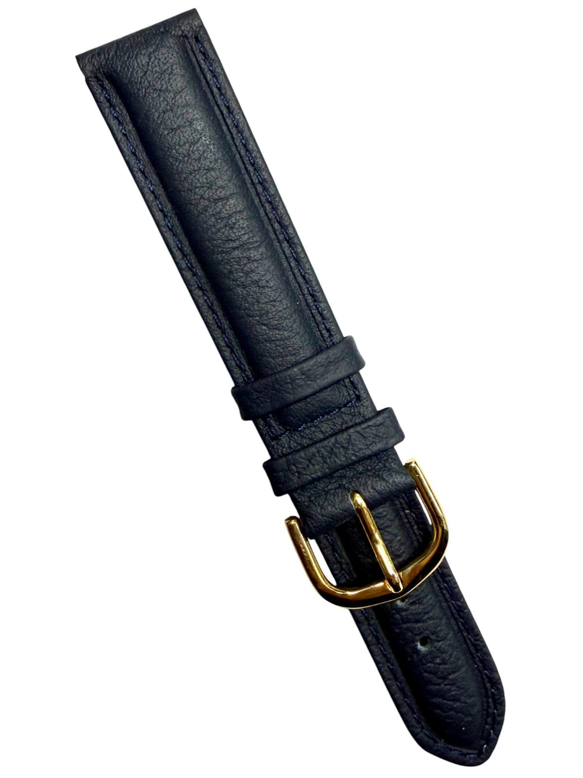 Dark Blue Genuine Leather Watch Band 18mm – Stitched Padded Strap