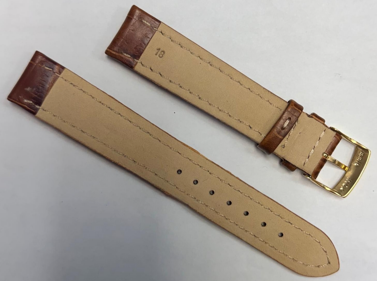 New Watch Band Brown 18MM Genuine Leather Alligator Grain Flat Slim