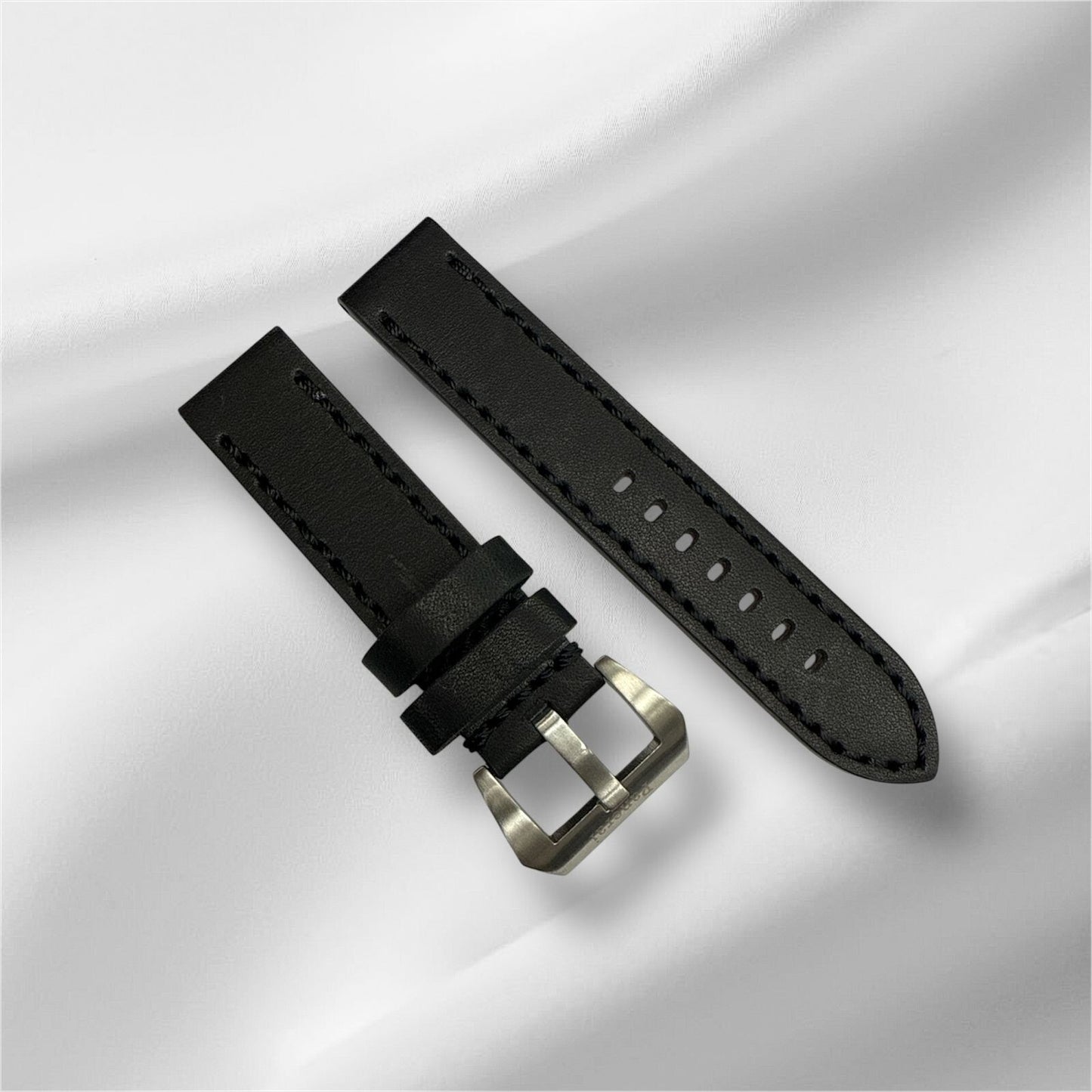 Watch Band Leather Strap Black fits PANERAI 22mm,24mm,26mm Flat (High Quality)