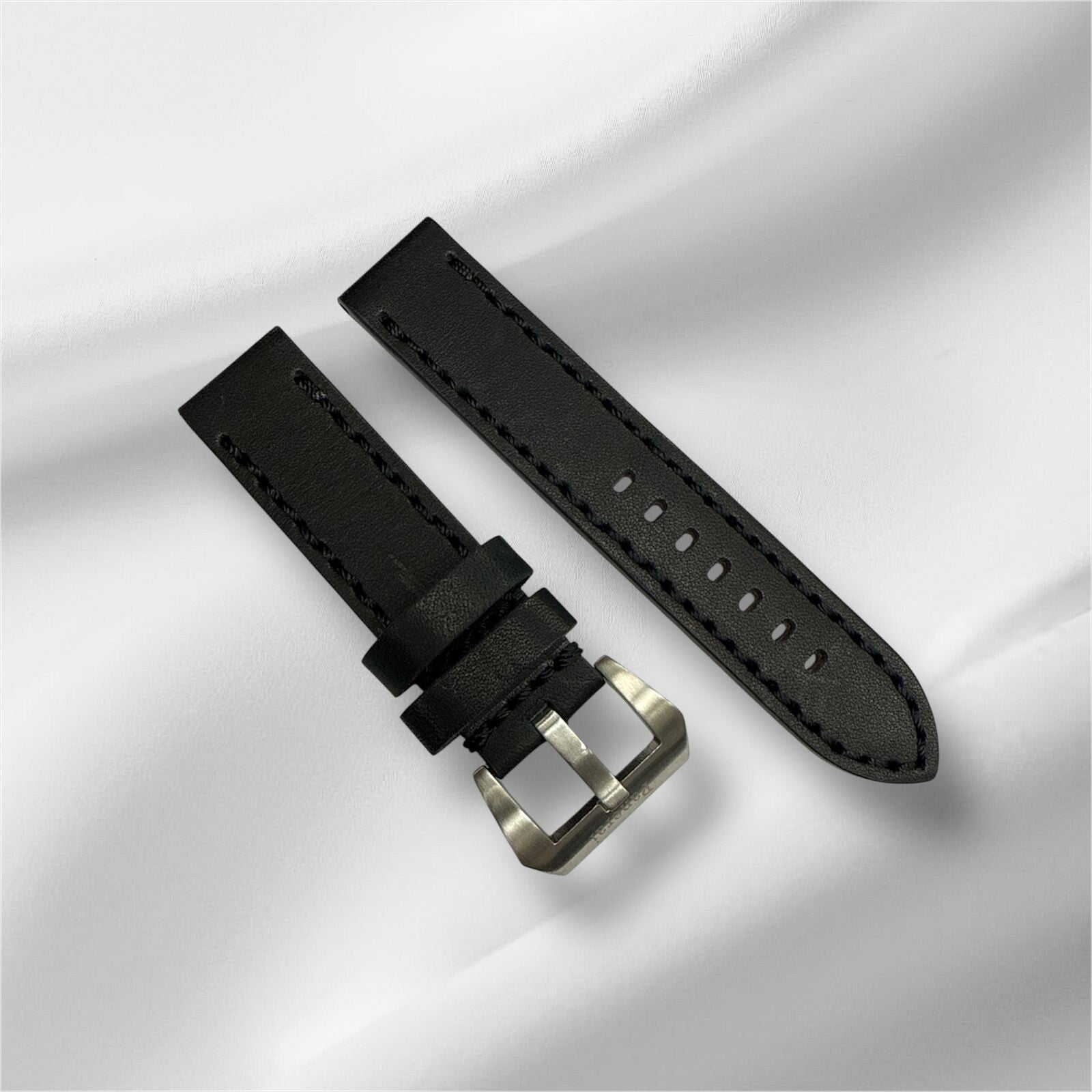 Watch Band Leather Strap Black fits PANERAI 22mm,24mm,26mm Flat (High Quality)