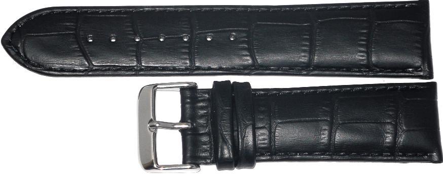 16mm Black Genuine Leather Alligator Grains Padded Watch Band