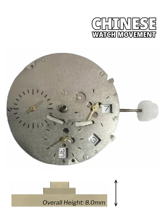 Chinese Automatic Watch Movement DG3836-4.5D 3Hands, 3Eyes, Date at 4:30