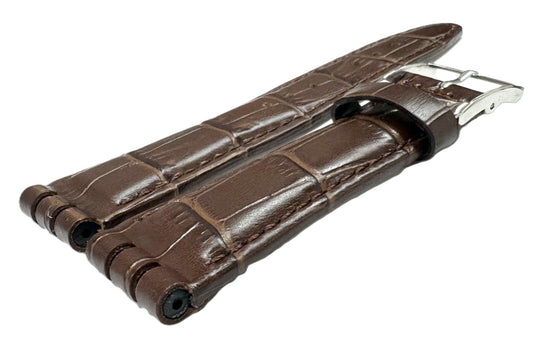 18mm Genuine Leather, Brown Alligator Grain, Replacement Watch Band for Swatch