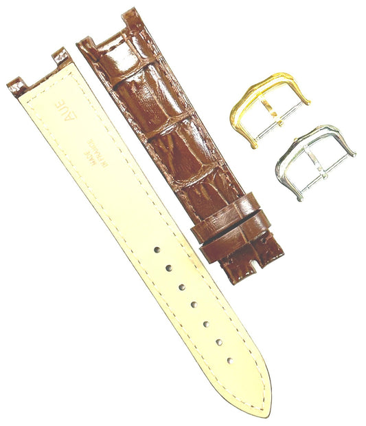 Watch Band For Cartier PASHA Alligator Grain Size 18x16mm Brown Color