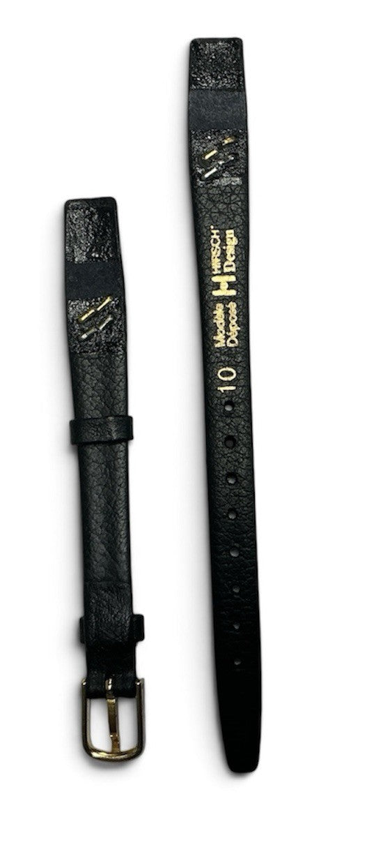10mm Design Black Tapered Leather Vintage Watch Band Open End