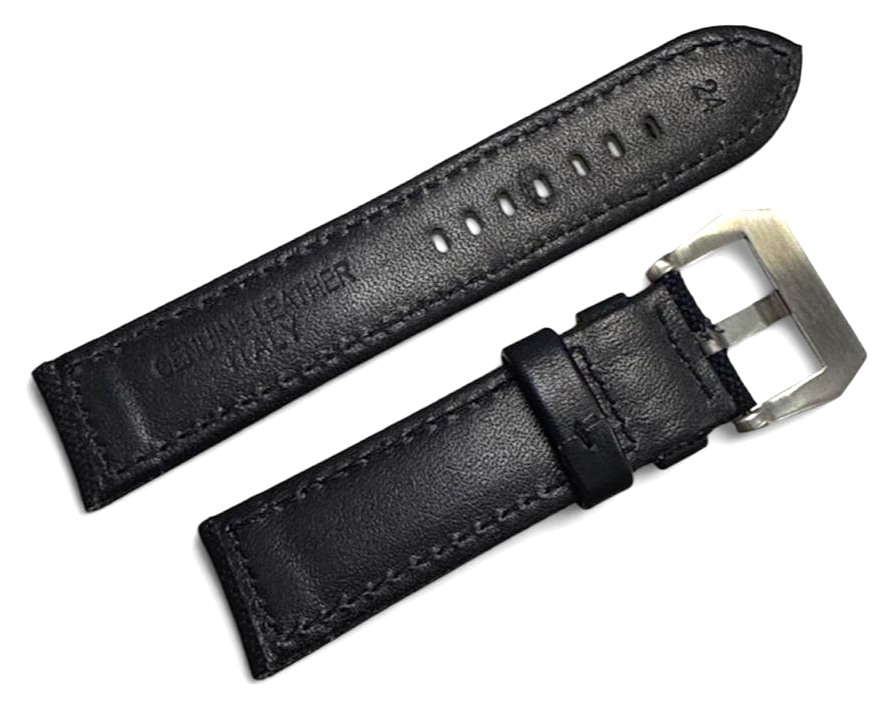24mm Black Genuine fabric and Leather Watch Band Strap