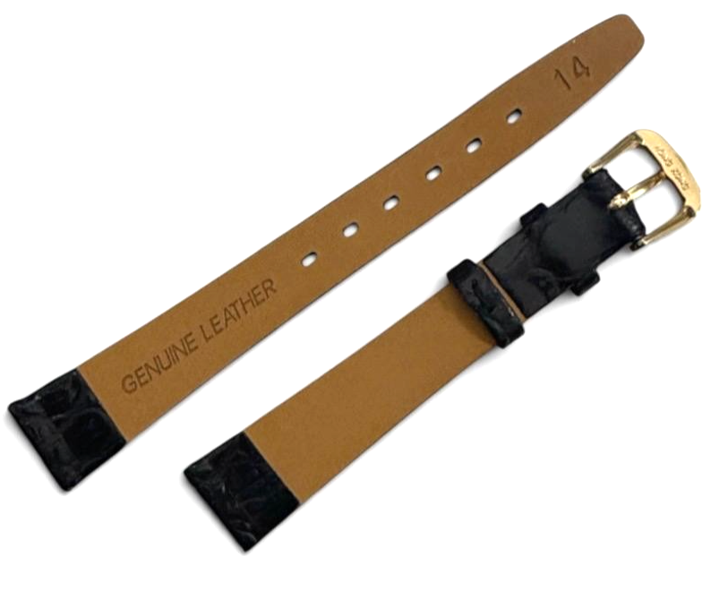 Black 12MM FLAT LEATHER STRAP BAND FOR WATCH GOLD Buckle