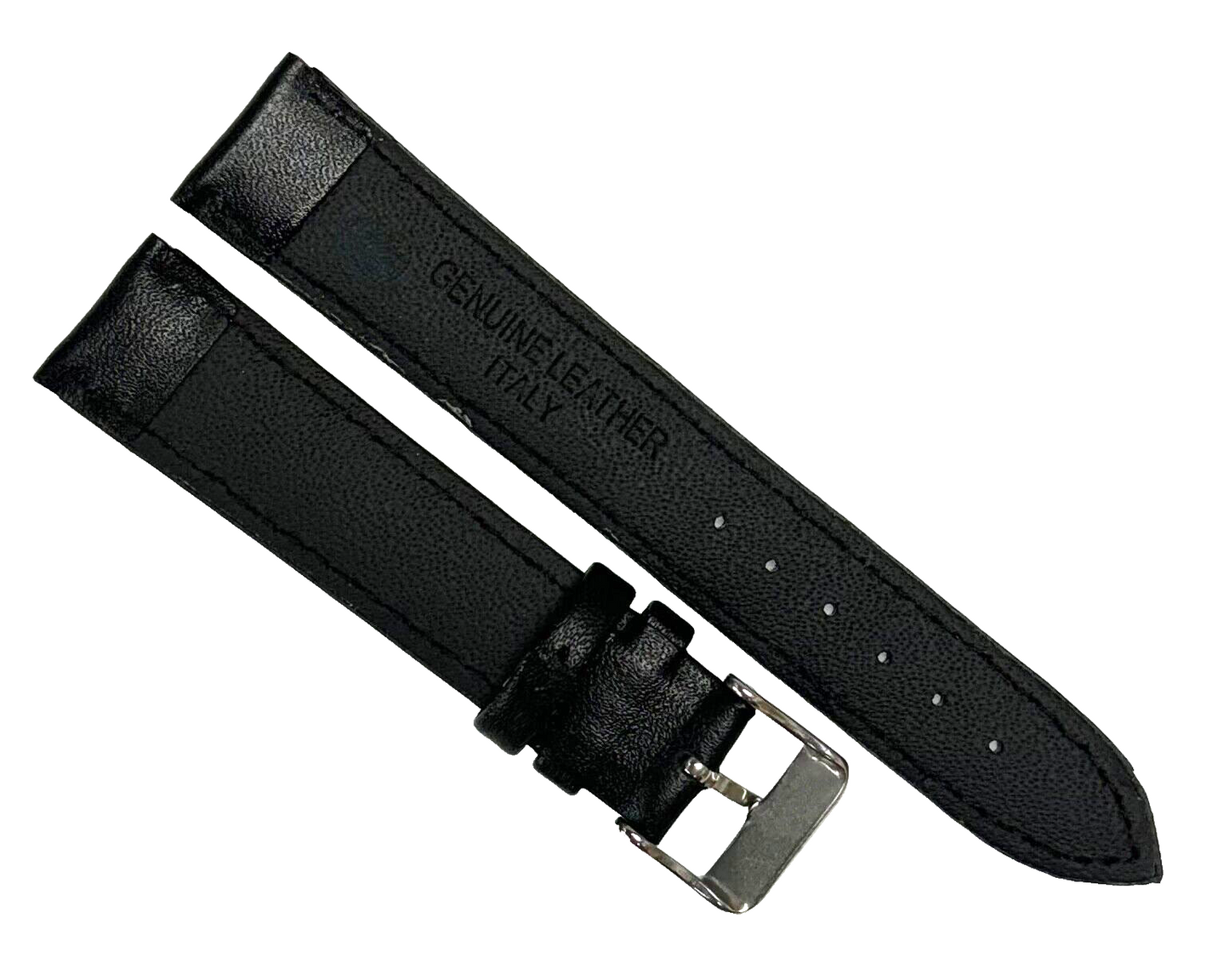 Watch Band Plain Black w Purple Stitches Genuine Leather Padded 18mm
