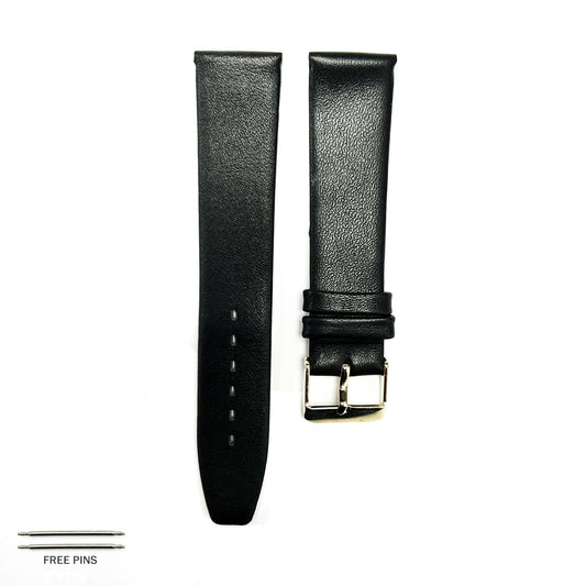 12 MM Black Genuine Leather Slim Flat Watch Band, Lot of 6 bands