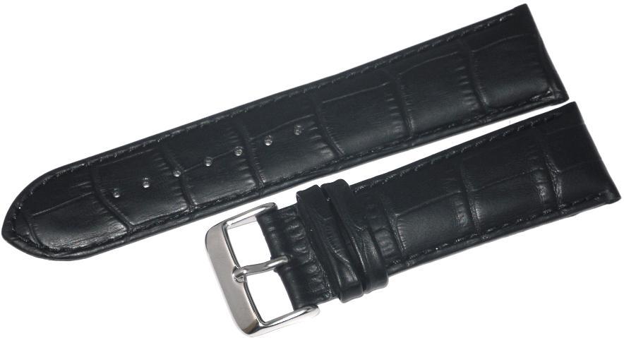 16mm Black Genuine Leather Alligator Grains Padded Watch Band