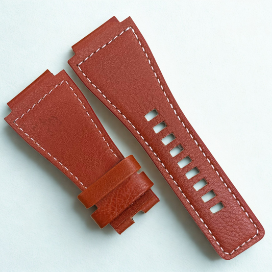 35mm Bell & Ross Style Leather Watch Strap – Red with White Stitching | 24mm lug