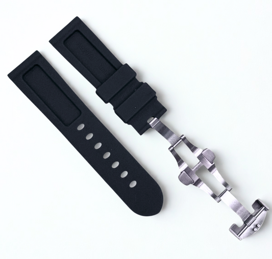 Black 26mm Rubber Watch Band for PANERAI OFFICIAL w/ Deployment Clasp