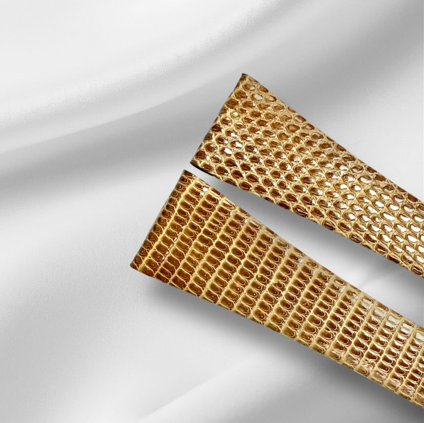15x10mm Flat Watch Strap Genuine Lizard With Gold Buckle/Swiss Made
