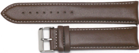 22 MM Extra Long Dark Brown Genuine Leather White Stitched Plain Watch Band