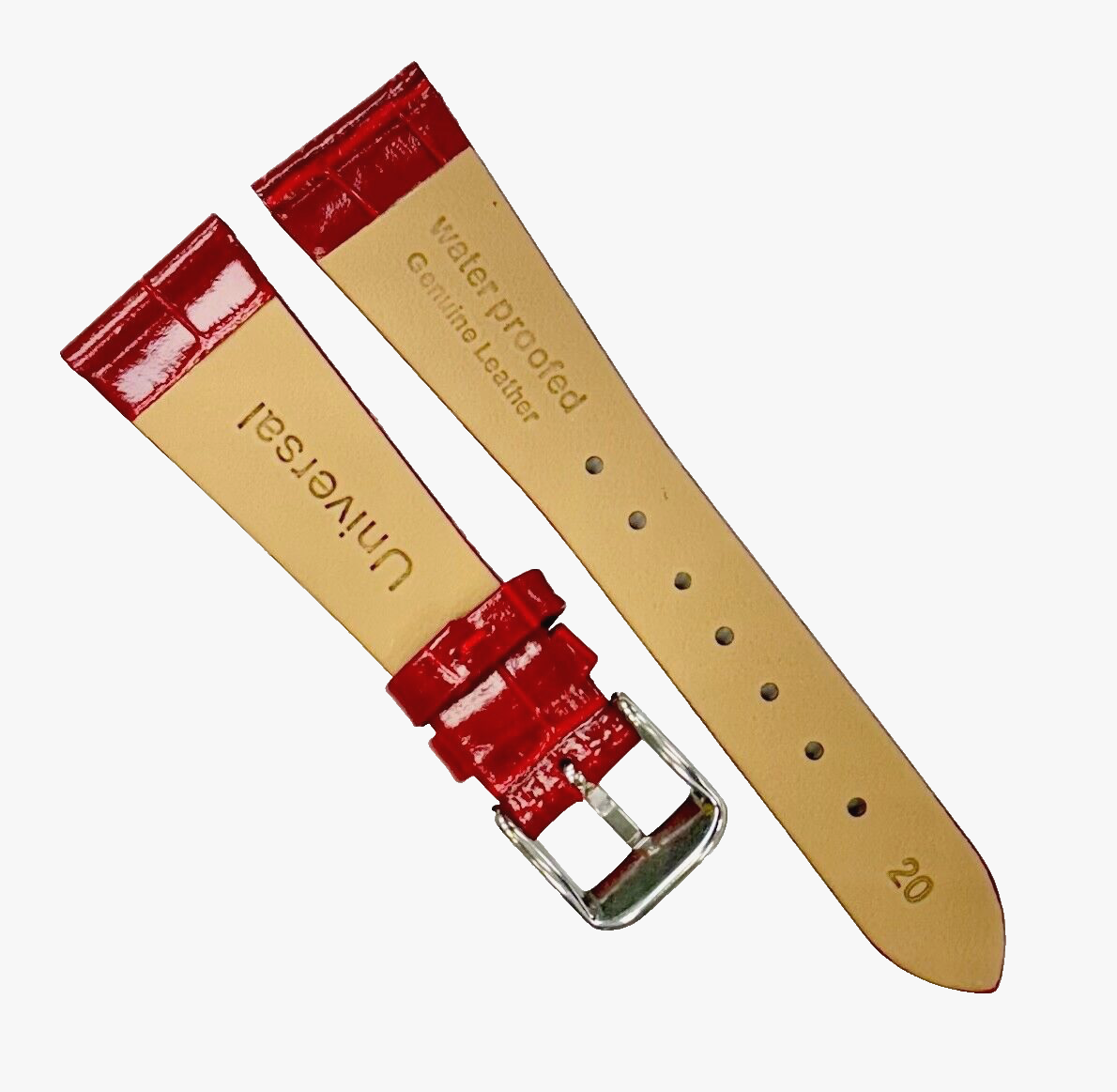 Best Quality,Watch Band Short 20MM Genuine Leather Red Alligator Grain Flat Slim