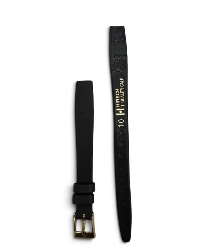 Hirsch quality calf leather watch band strap open end -10mm- Black