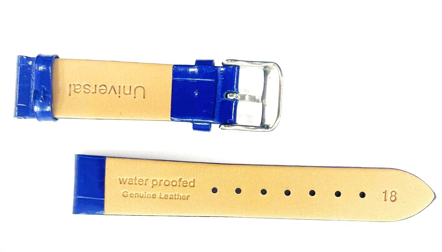 Watch Band Blue Genuine Leather Alligator Grain (Flat) 18MM for Men Watches