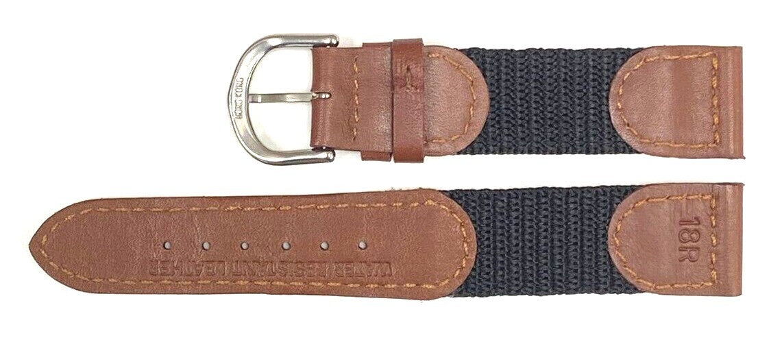 Watch Band Brown/Black Leather & Fabric, Nylon fit Timex Watches Size 20mm
