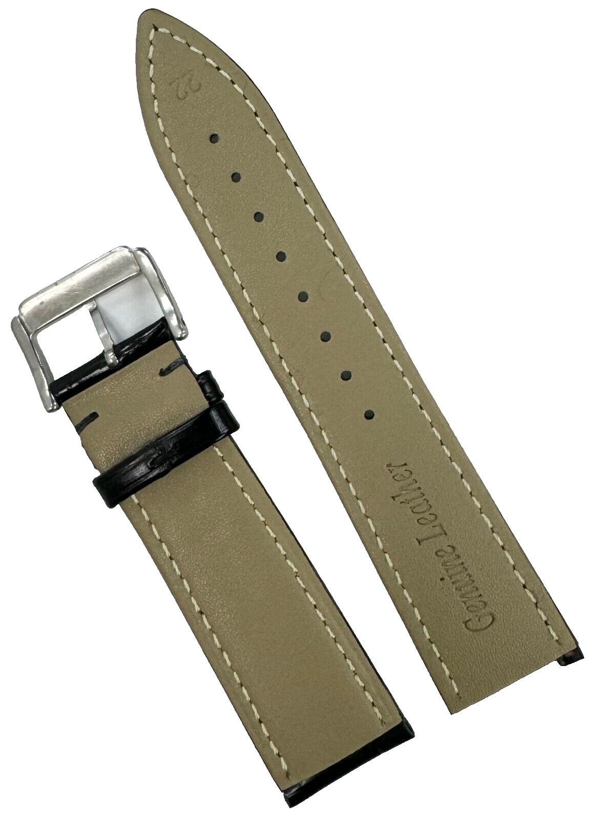 Best Quality,22mm Black Genuine Leather Watch Band Alligator Grains Padded