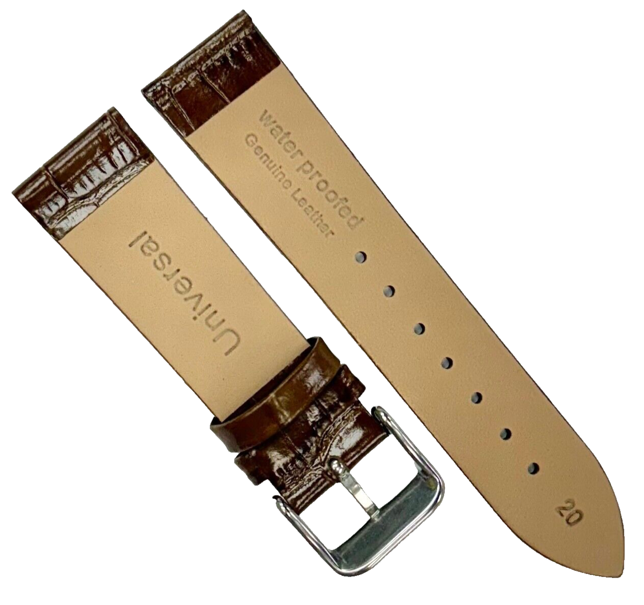 New Watch Band Short 20x16MM Genuine Leather D.Brown Alligator Grain Flat Slim