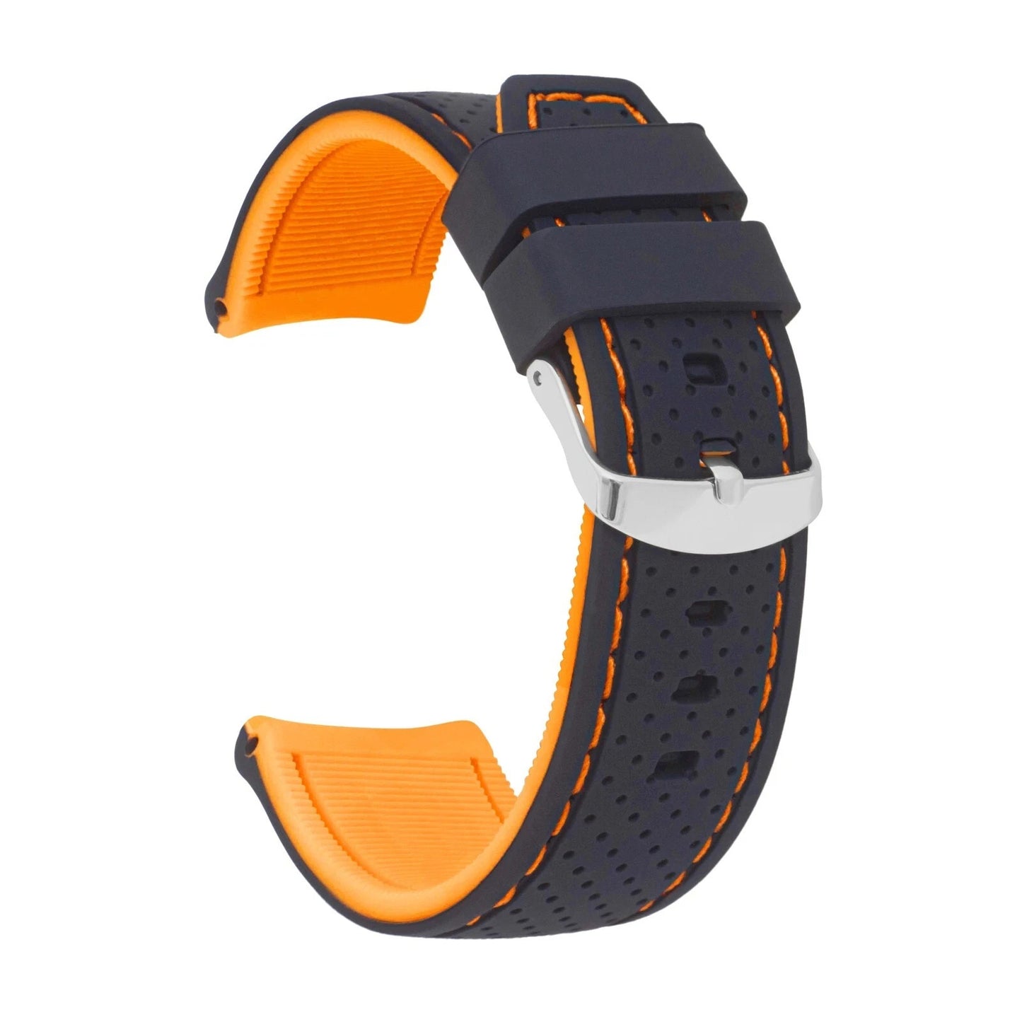 High-Quality Silicone Flat Stitched Watch Band – Orange & Black