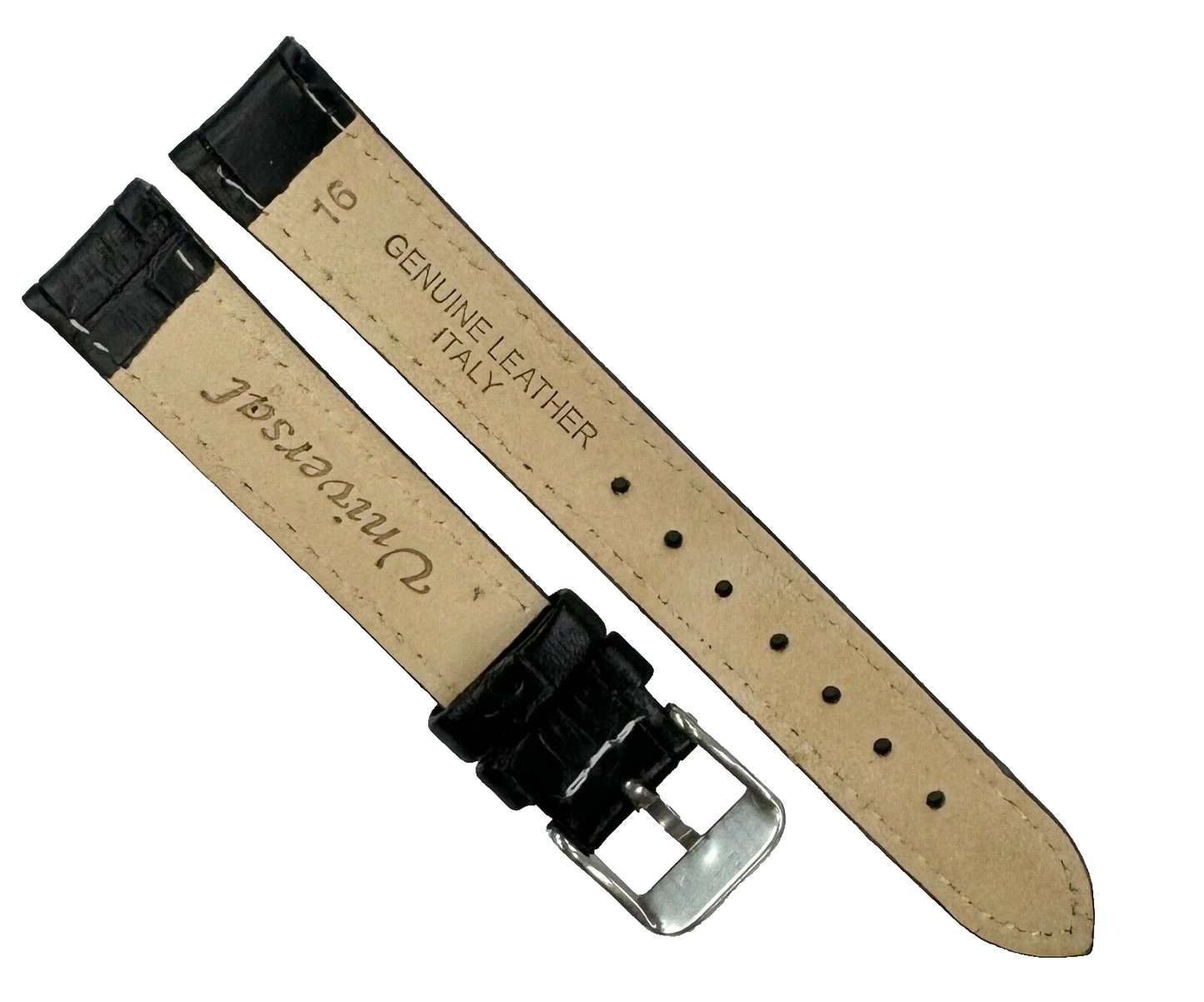 Lot of 6 Watch Bands Alligator Grain White Stitches Quality Genuine Leather 16mm