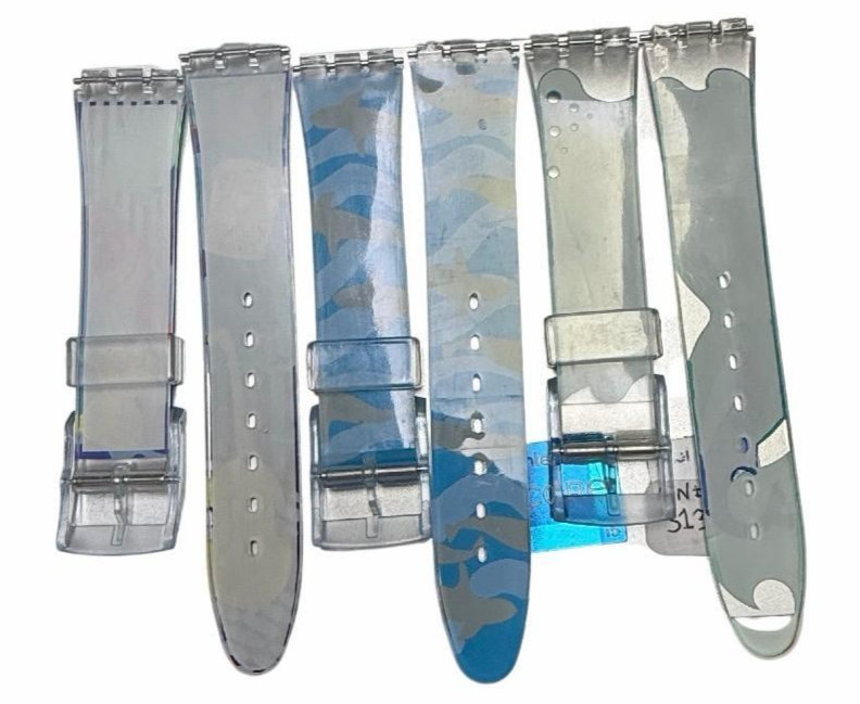 SET OF 3 17MM Plastic PVC Watch Band Flat Clear White with Pins