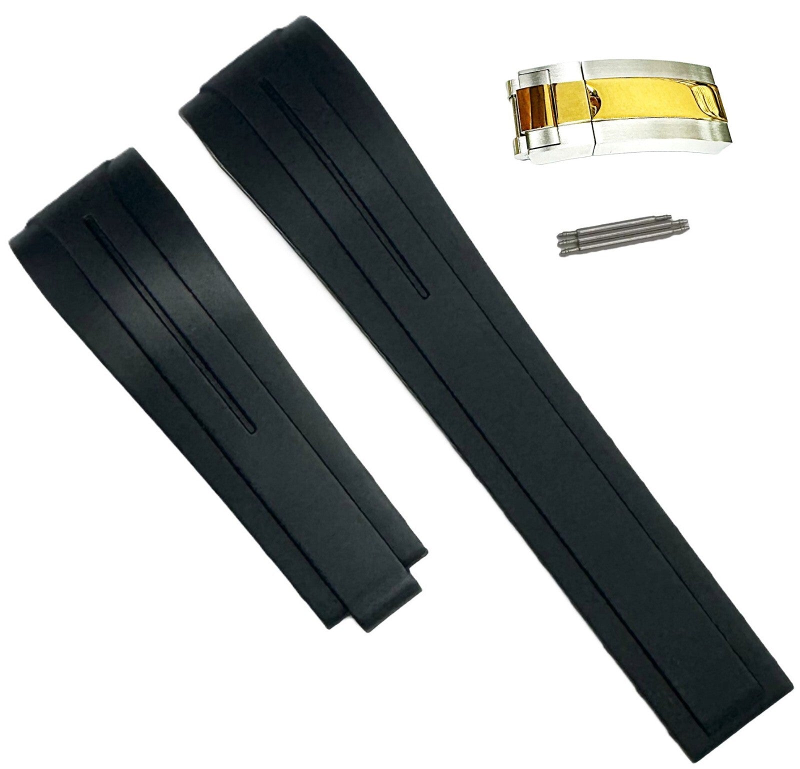 20mm Curved-End Vulcanized Rubber Black Replacement Strap for ROLEX Watches
