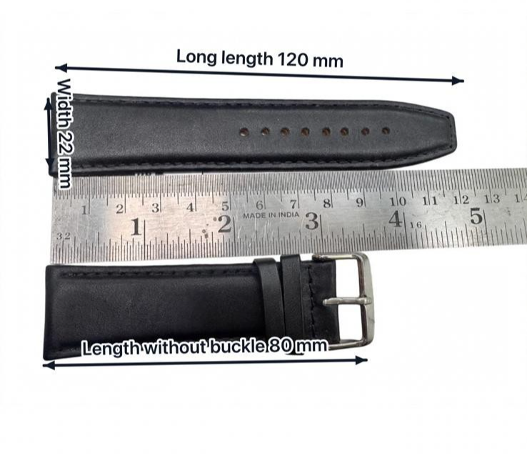 22 MM BLACK GENUINE LEATHER Watch Band for High End Watches Stitched
