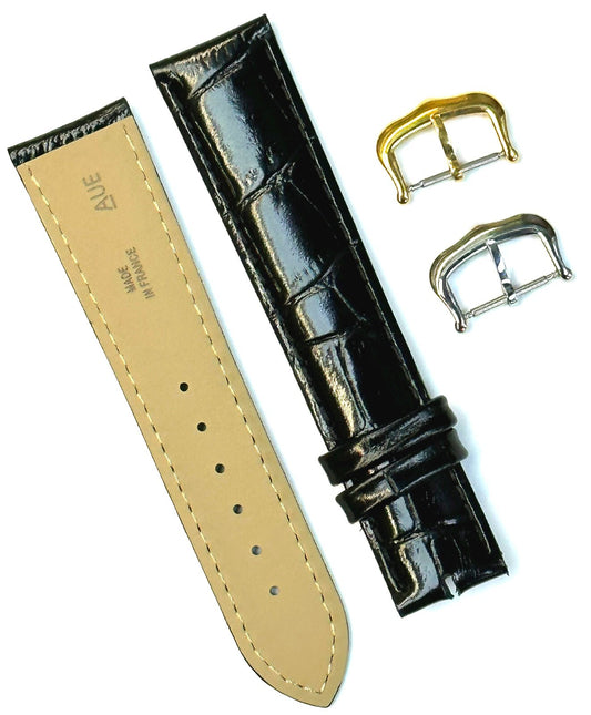Watch Band For Cartier Tank Antique Alligator Grain Size 15x14mm Black Color