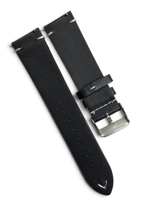 STITCHED GENUINE LEATHER UNIVERSAL WATCH BAND 22mm BLACK COLOR