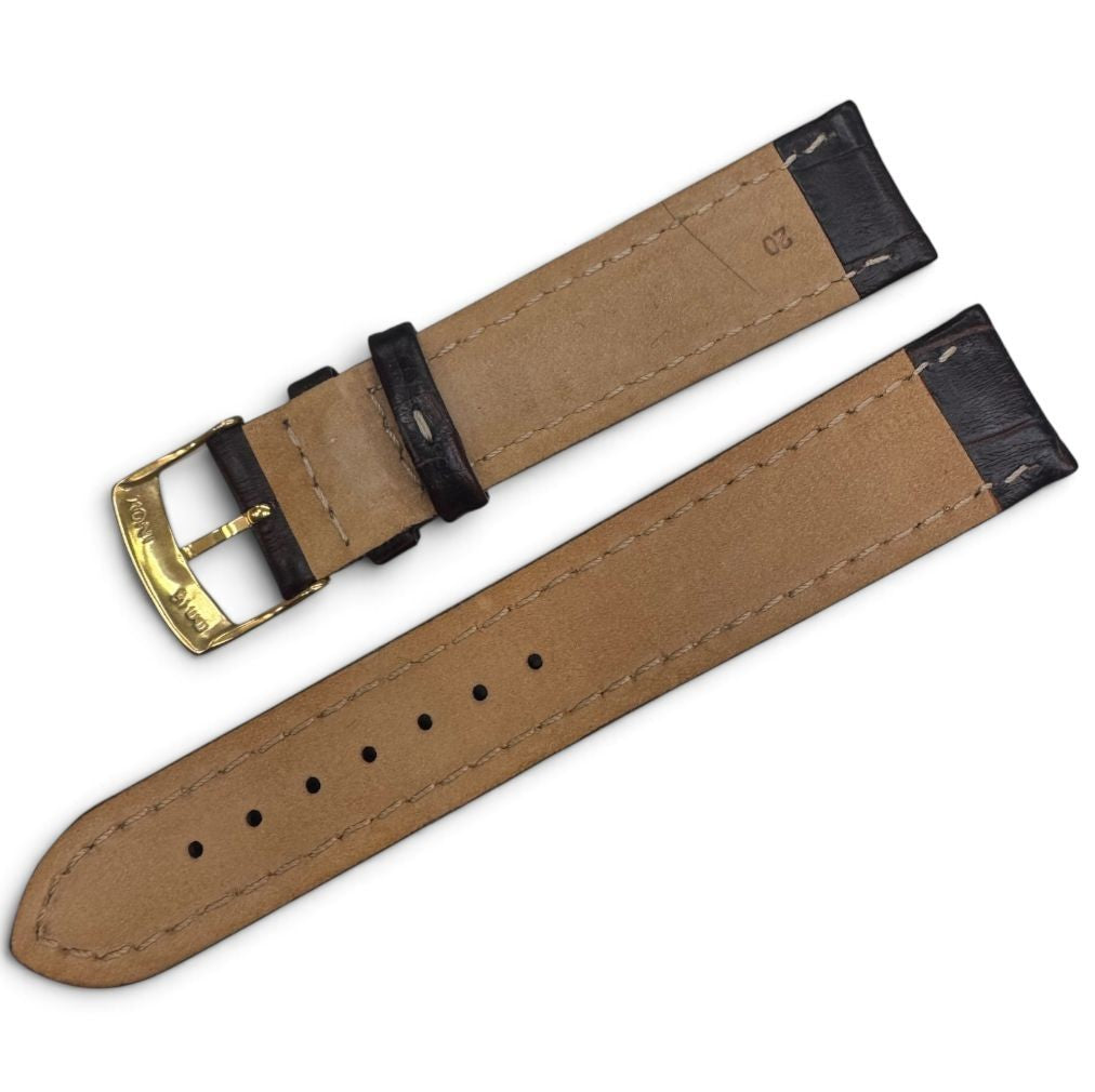 20MM DARK BROWN LEATHER ALLIGATOR GRAIN PADDED STITCHED WATCH BAND