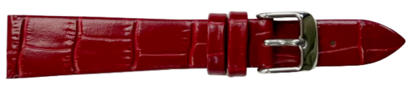 1PC RED Leather Flat Unstitched Alligator Grain Watch Band Size 18MM