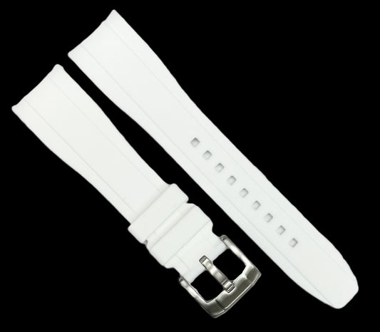 18-24mm Curved-End White Soft & Smooth Silicon Rubber Watch Band