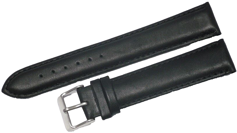24MM Extra Long Plain Black Genuine Leather Padded Watch Band