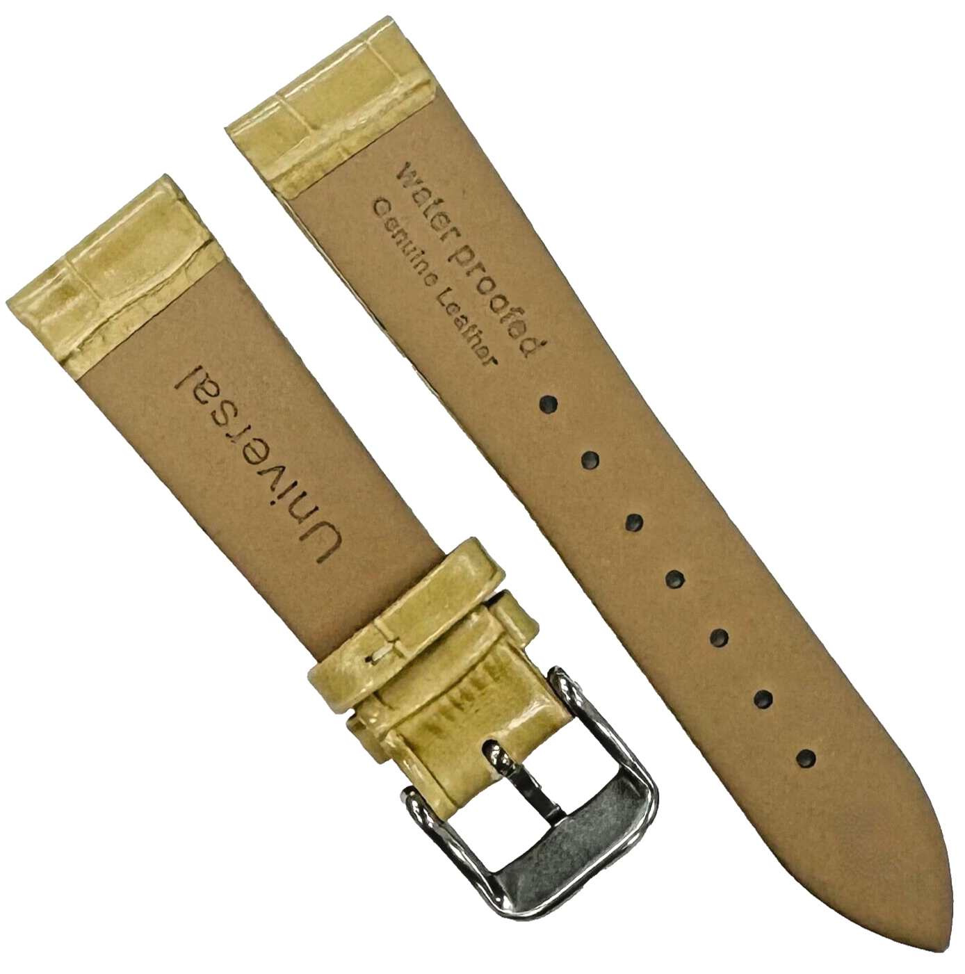 New Watch Band Beige Genuine Leather Alligator Grain (Flat, Short) 18x14 MM