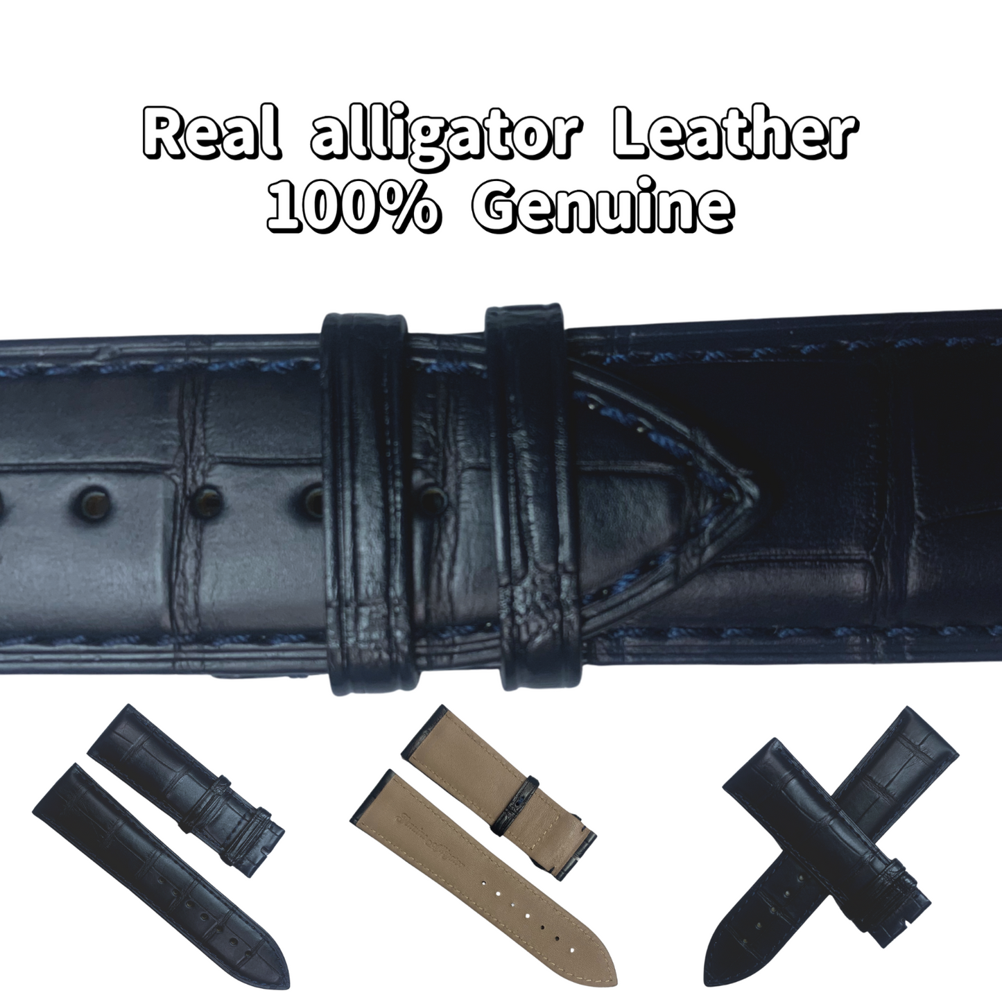 Luxury Genuine Alligator Leather Blue Leather Watch Band Strap – Multiple Sizes