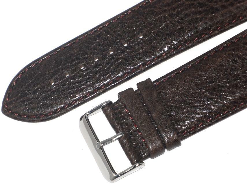 WATCH BAND(ITALIAN)GENUINE LEATHER GRAIN(SOFT)BROWN,PADDED STITCHED 28MM
