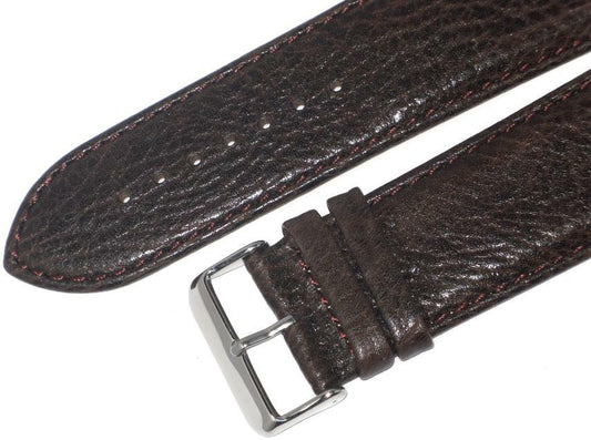 WATCH BAND(ITALIAN)GENUINE LEATHER GRAIN(SOFT)BROWN,PADDED STITCHED 28MM