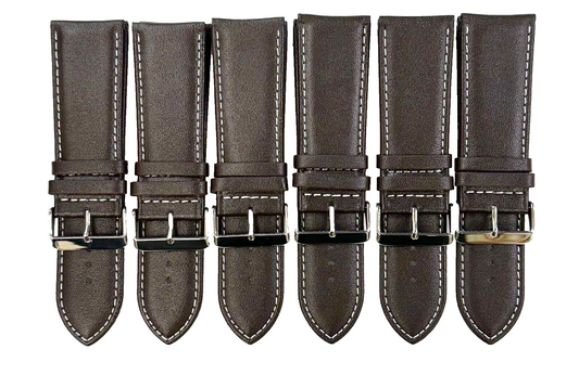 WATCH BAND D.BROWN GENUINE LEATHER 28MM PADDED, WHITE STITCHED (lot of 6 bands)